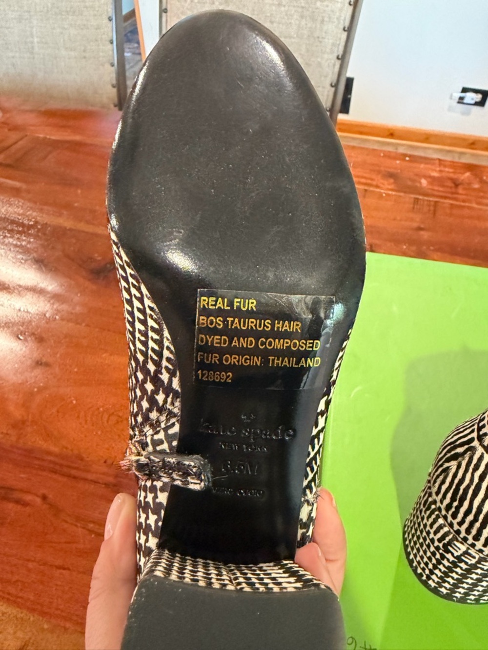 kate spade Black & White Houndstooth Ankle Boots with Velvet Bow - Picture 3 of 4